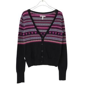 Y2k Vintage Aeropostale Purple Knit Cardigan Sweater Argyle Medium Hearts